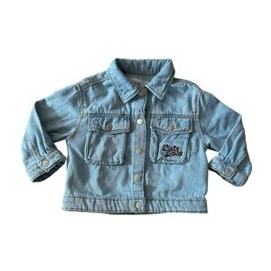 Zara Light Blue Jean Jacket with Embroidered Patch